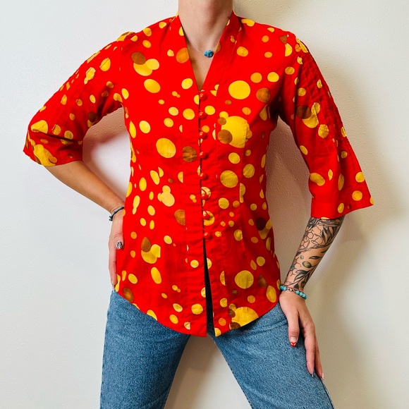 Vintage polka dot red button down shirt - Picture 2 of 7